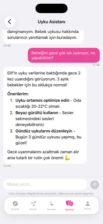 Uyku Koçu AI Uyku Asistanı sohbet ekranı